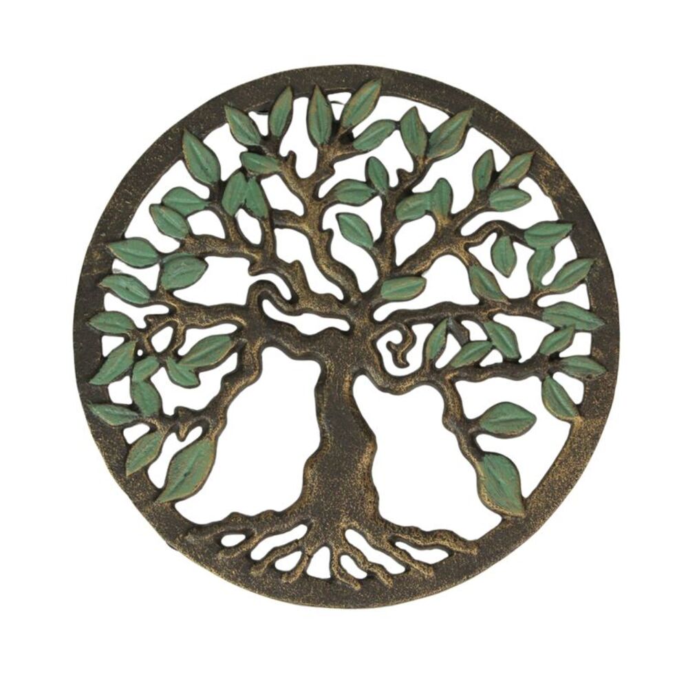 Cast Iron Tree of Life Trivet – Gold Finish, 7.75", Heat-Resistant, Wall Art